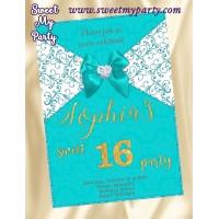 Turquoise Sweet 16 Invitation,Turquoise Quinceanera Invitation,(009)